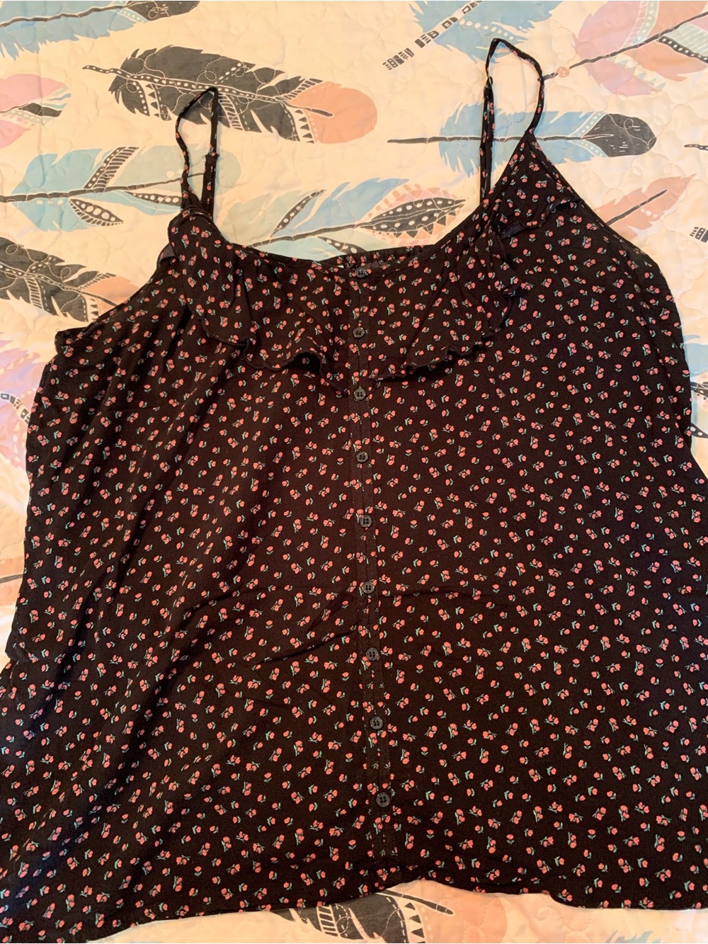 Maurices Black Floral Button-Front detail Cami with Pink Accents